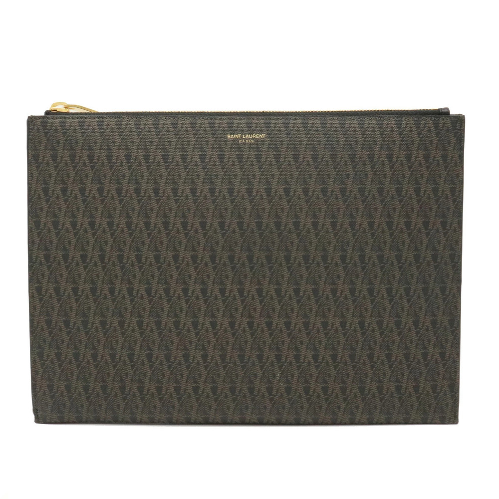 SAINT LAURENT PARIS Toile Clutch Bag Dark Brown Black